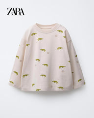 ZARA ECRU ANIMAL PRINTED LONG SLEEVE T-SHIRT
