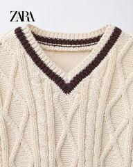 ZARA ECRU CABLE KNIT VEST SWEATER
