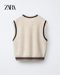 ZARA ECRU CABLE KNIT VEST SWEATER