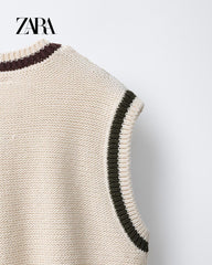 ZARA ECRU CABLE KNIT VEST SWEATER