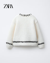 ZARA ECRU KNIT JUMPER WITH TRIMS