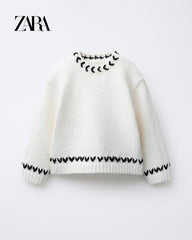 ZARA ECRU KNIT JUMPER WITH TRIMS