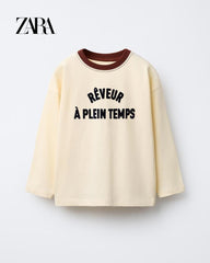 ZARA ECRU T-SHIRT WITH FLOCKED SLOGAN