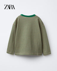 ZARA GREEN HEAVY WEIGHT STRIPED T-SHIRT