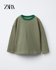 ZARA GREEN HEAVY WEIGHT STRIPED T-SHIRT