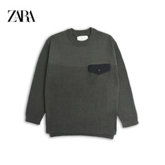 ZARA GREEN RIBBED POCKET SWEATSHIRT