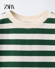 ZARA GREEN STRIPE PRINT LONG SLEEVE T-SHIRT