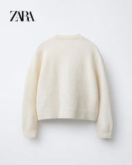 ZARA IVORY FLOWER EMBELLISHMENT KNIT CARDIGAN
