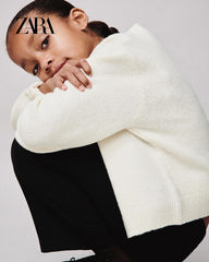 ZARA IVORY FLOWER EMBELLISHMENT KNIT CARDIGAN