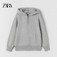 ZARA LIGHT GREY HOODED SWEATSHIRT WITH ZIP