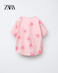 ZARA LIGHT PINK PRINTED T-SHIRT