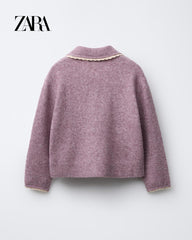 ZARA MAUVE CARDIGAN WITH LACE TRIMS