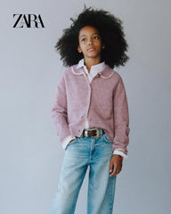 ZARA MAUVE CARDIGAN WITH LACE TRIMS