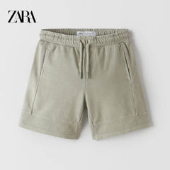 ZARA MINT GREEN GARMENT DYED PLUSH BERMUDA SHORTS