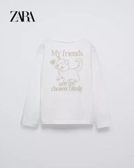 ZARA OFF WHITE EMBROIDERED MY FRIENDS LONG SLEEVE T-SHIRT