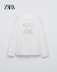 ZARA OFF WHITE EMBROIDERED MY FRIENDS LONG SLEEVE T-SHIRT