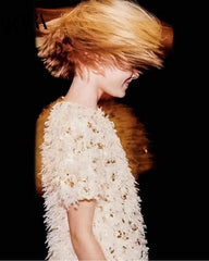 ZARA OFF WHITE SEQUIN & FEATHER BLOUSE