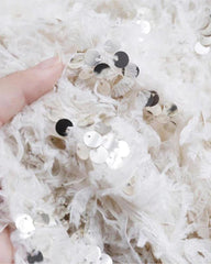 ZARA OFF WHITE SEQUIN & FEATHER BLOUSE