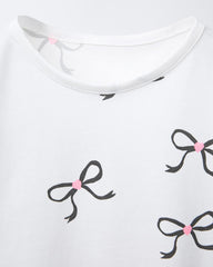 ZARA OYSTER WHITE BOW PRINTED T-SHIRT