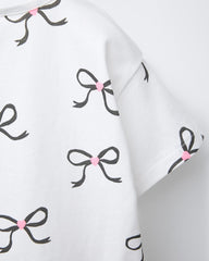ZARA OYSTER WHITE BOW PRINTED T-SHIRT