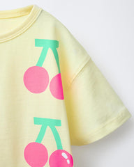 ZARA PASTEL YELLOW CHERRY PRINTED T-SHIRT
