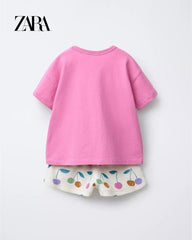 ZARA PINK CHERRY T-SHIRT WITH SHORTS 2 PCS SET