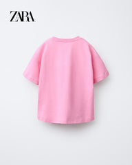 ZARA PINK EMBROIDERED POCKET T-SHIRT