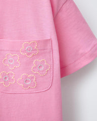 ZARA PINK EMBROIDERED POCKET T-SHIRT