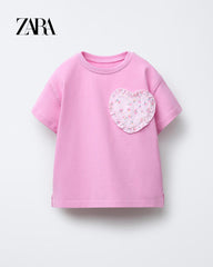 ZARA PINK HEART PATCH T-SHIRT