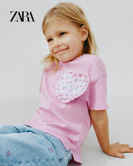 ZARA PINK HEART PATCH T-SHIRT