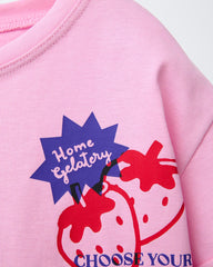 ZARA PINK ROLLED UP SLEEVE PRINTED T-SHIRT