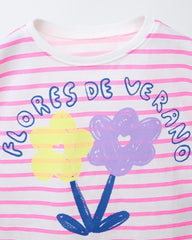 ZARA PINK STRIPED FLORES T-SHIRT