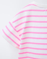 ZARA PINK STRIPED FLORES T-SHIRT