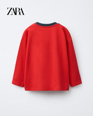 ZARA RED T-SHIRT WITH FLOCKED SLOGAN