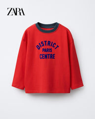 ZARA RED T-SHIRT WITH FLOCKED SLOGAN