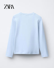 ZARA SKY BLUE RIBBED LONG SLEEVE T-SHIRT