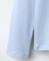 ZARA SKY BLUE RIBBED LONG SLEEVE T-SHIRT