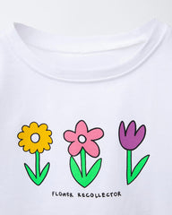 ZARA WHITE FLOWER COLLECTOR PRINTED RUFFLE T-SHIRT