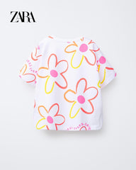 ZARA WHITE FLOWERS EVERY DAY T-SHIRT