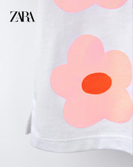 ZARA WHITE FLOWERS PRINTED T-SHIRT