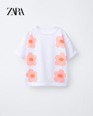 ZARA WHITE FLOWERS PRINTED T-SHIRT