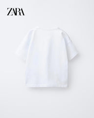 ZARA WHITE HEARTS PRINTED T-SHIRT