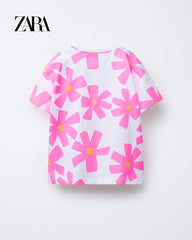 ZARA WHITE PINK FLOWERS PRINT T-SHIRT