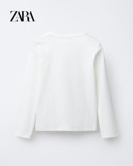 ZARA WHITE RIBBED LONG SLEEVE T-SHIRT