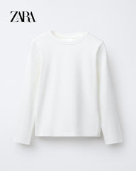 ZARA WHITE RIBBED LONG SLEEVE T-SHIRT