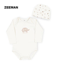 ZEEMAN OFF WHITE HELLO WORLD ELE ROMPER WITH CAP