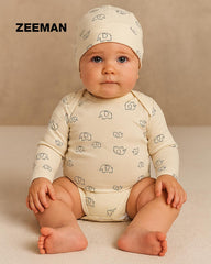 ZEEMAN OFF WHITE LITTLE ELE PRINTED ROMPER WITH CAP