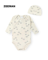 ZEEMAN OFF WHITE LITTLE ELE PRINTED ROMPER WITH CAP
