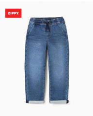 ZIPPY MEDIUM BLUE DENIM PANT WITH DRAWSRTINGS