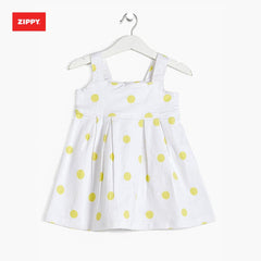 ZIPPY NATURAL WHITE POLKA DOT DENIM FROCK
